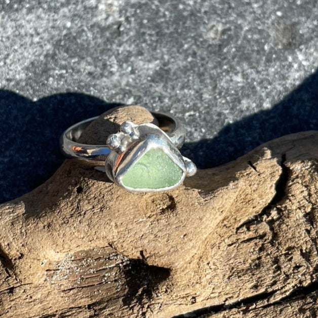 Sea Foam Green Sea Glass Ring - Size 6