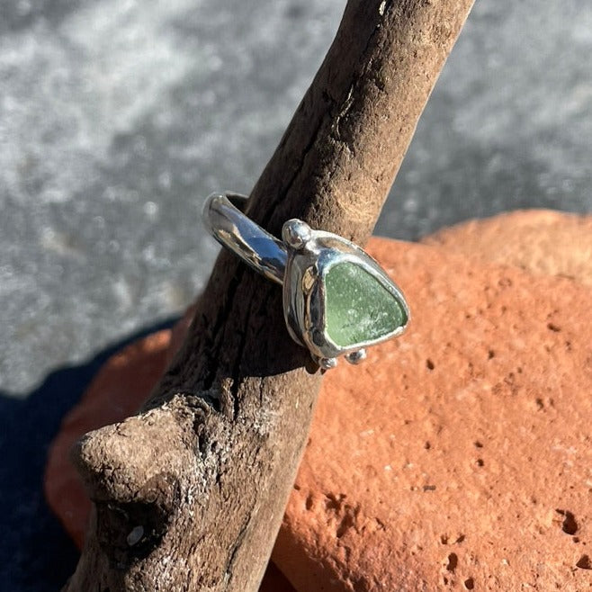 Sea Foam Green Sea Glass Ring - Size 6