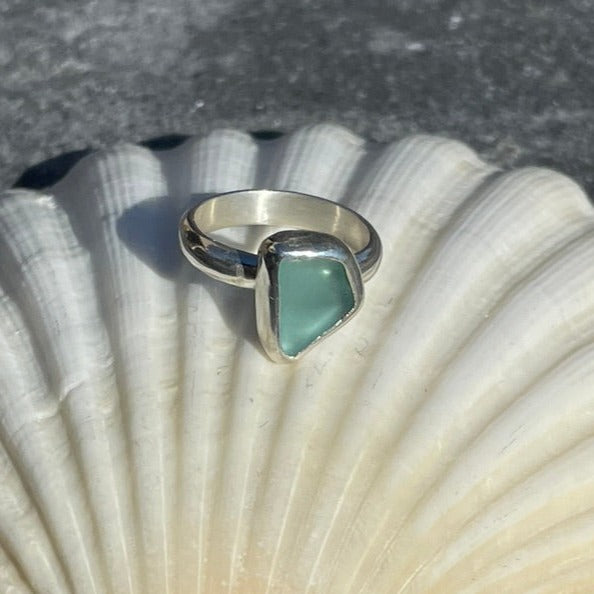 Teal Blue Sea Glass Ring - Size 4.74