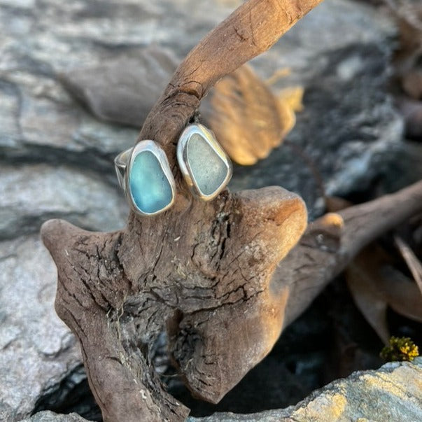 Teal Blue & Sea Foam Blue Commissioned Sea Glass Ring