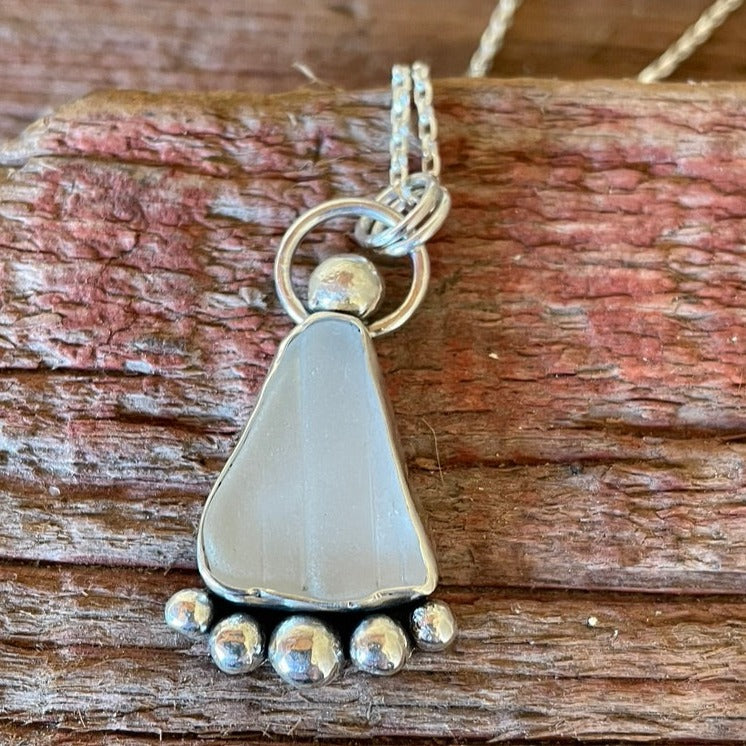 Frosty White Sea Glass Pendant