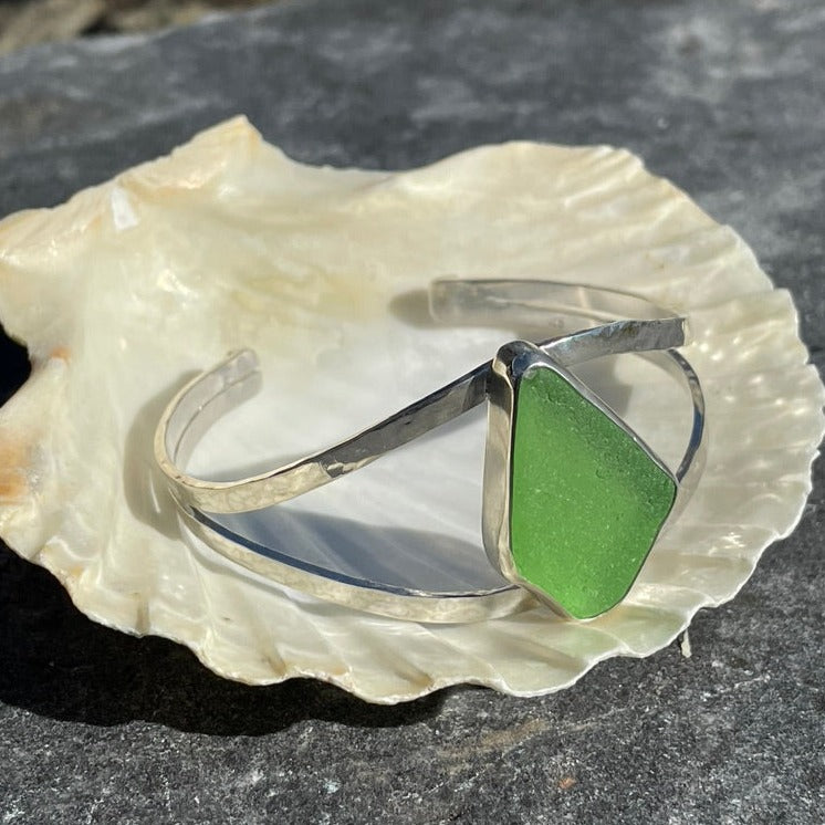 Sage Green Sea Glass Double Cuff Bracelet