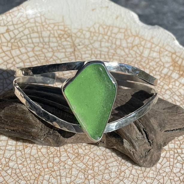 Sage Green Sea Glass Double Cuff Bracelet