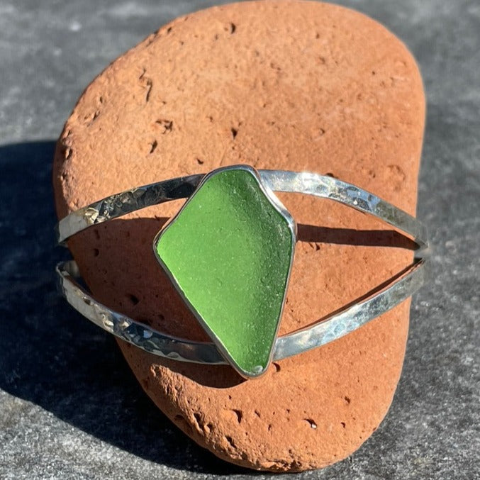 Sage Green Sea Glass Double Cuff Bracelet