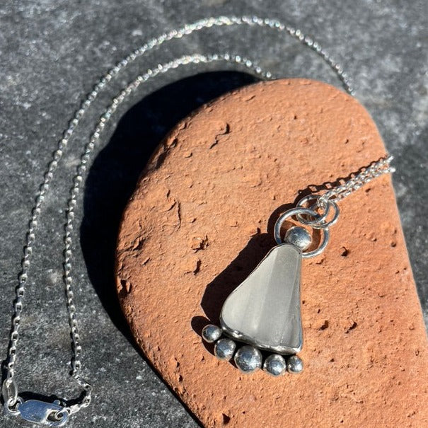 Frosty White Sea Glass Pendant