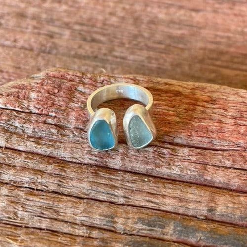 Teal Blue & Sea Foam Blue Commissioned Sea Glass Ring