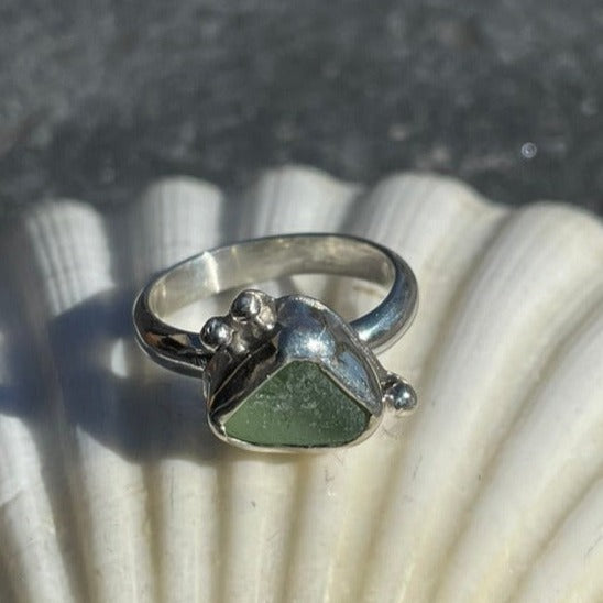 Sea Foam Green Sea Glass Ring - Size 6