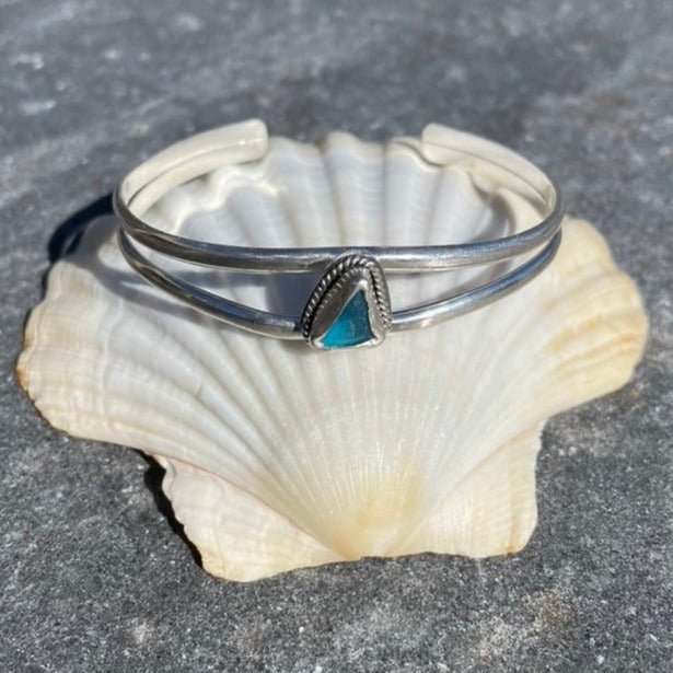 Aquamarine Double Cuff Sea Glass Bracelet