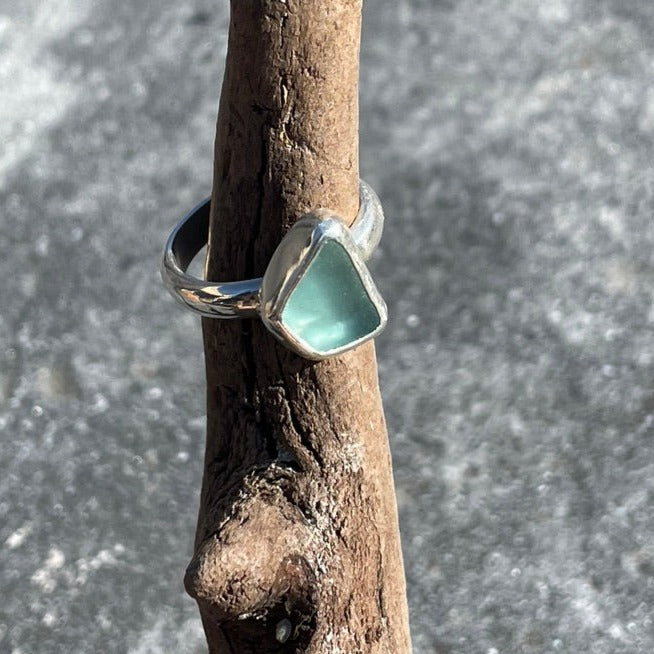 Teal Blue Sea Glass Ring - Size 4.74