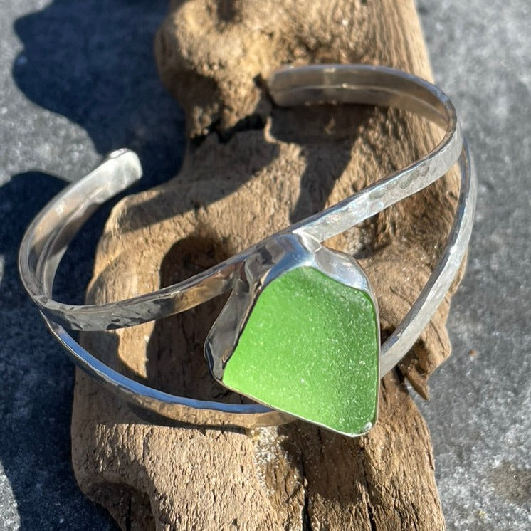 Sage Green Sea Glass Double Cuff Bracelet