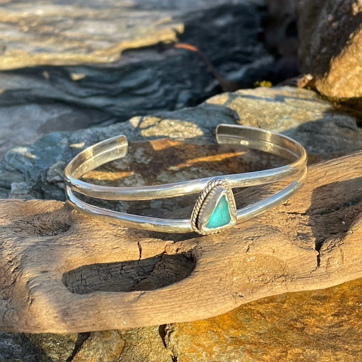 Aquamarine Double Cuff Sea Glass Bracelet