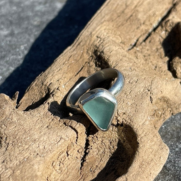 Teal Blue Sea Glass Ring - Size 4.74