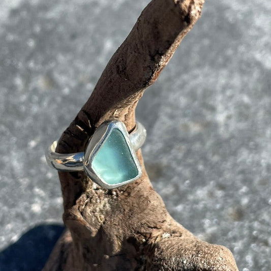 Teal Blue Sea Glass Ring - Size 4.74