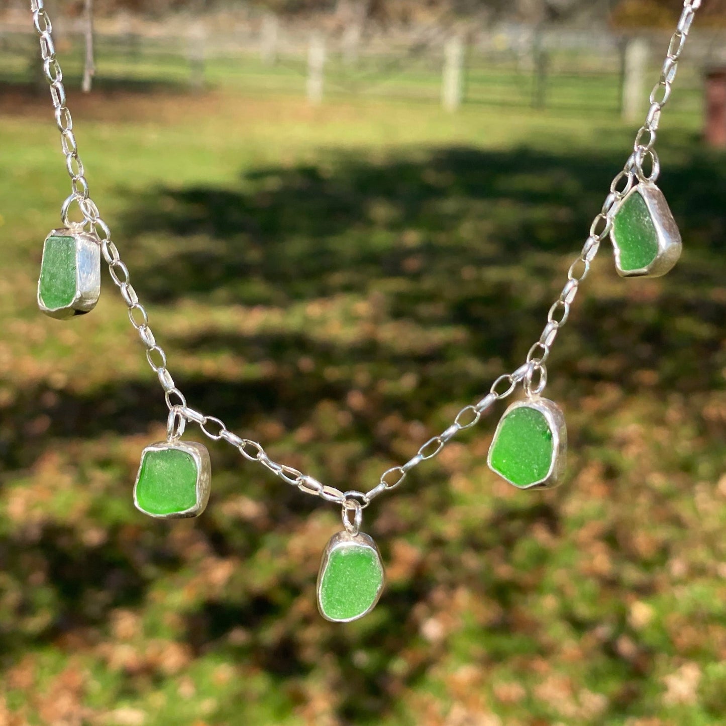 Five Piece Emerald Green Sea Glass Necklace