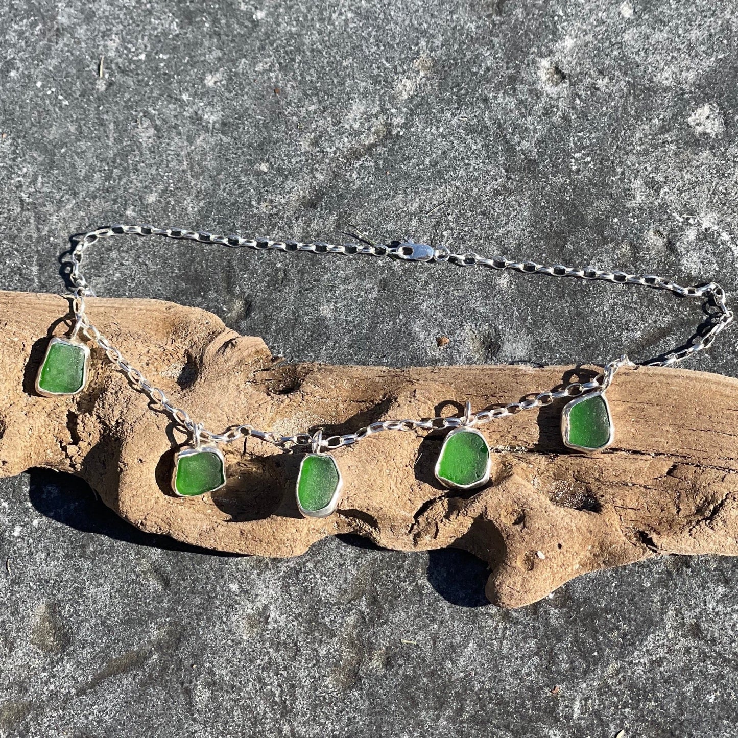 Five Piece Emerald Green Sea Glass Necklace