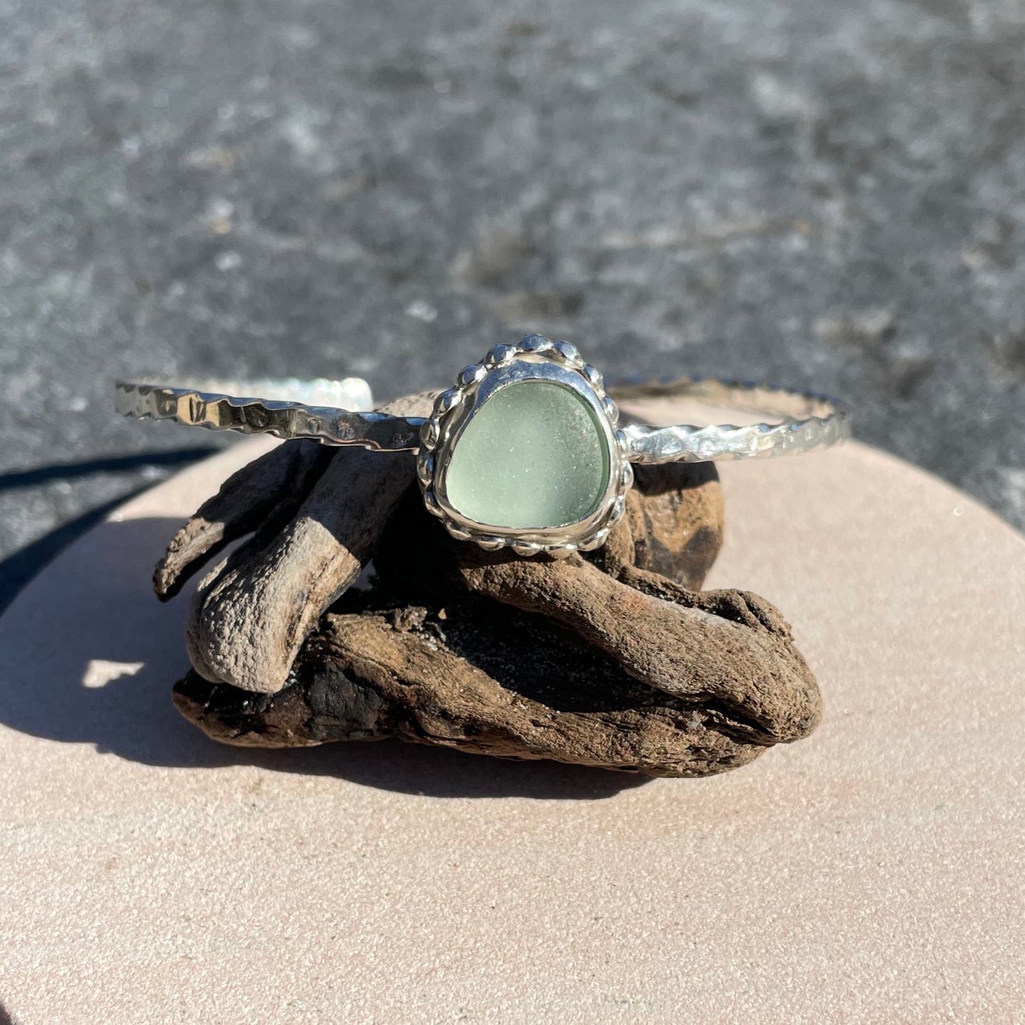 Twisted Sea Foam Green Sea Glass Cuff Bracelet