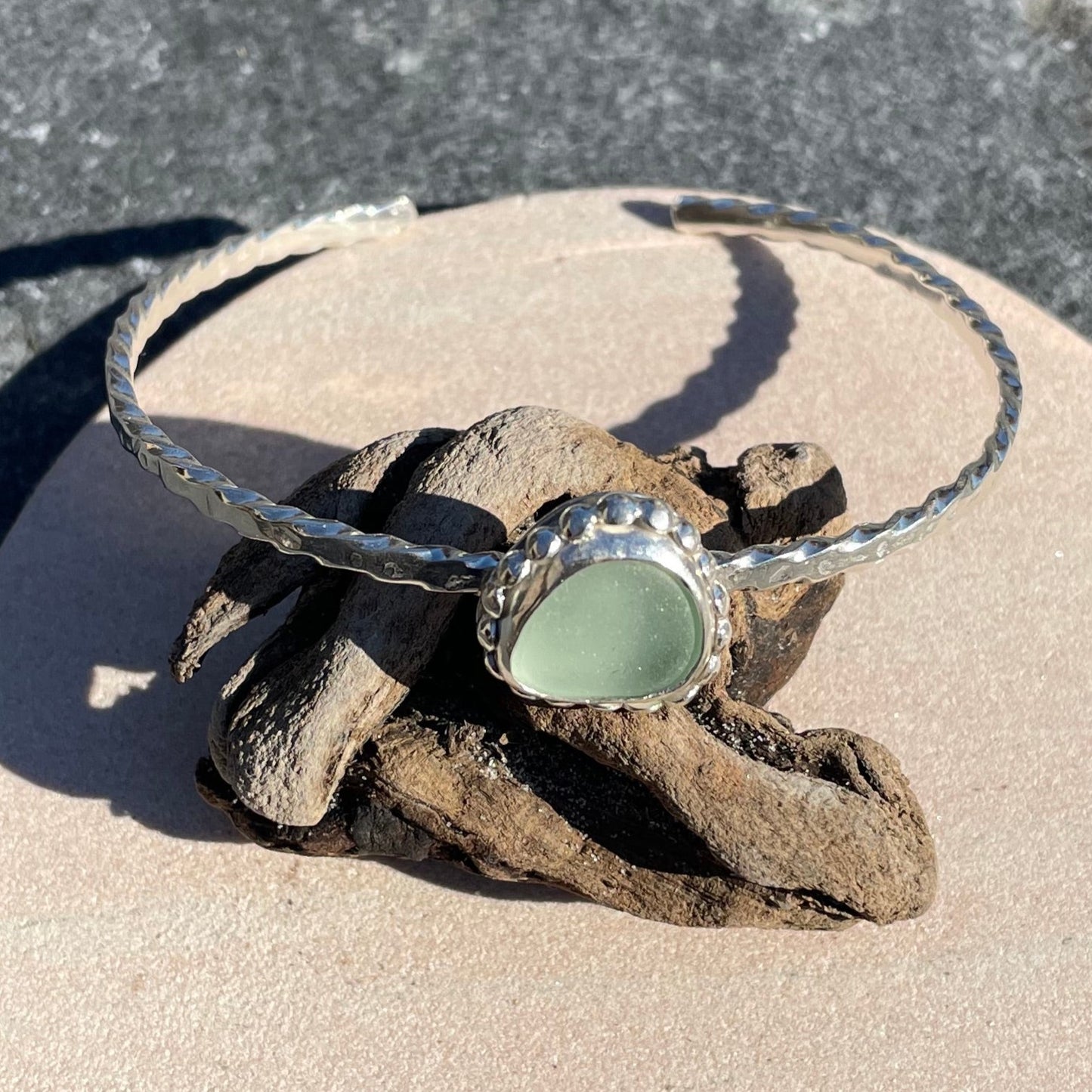 Twisted Sea Foam Green Sea Glass Cuff Bracelet