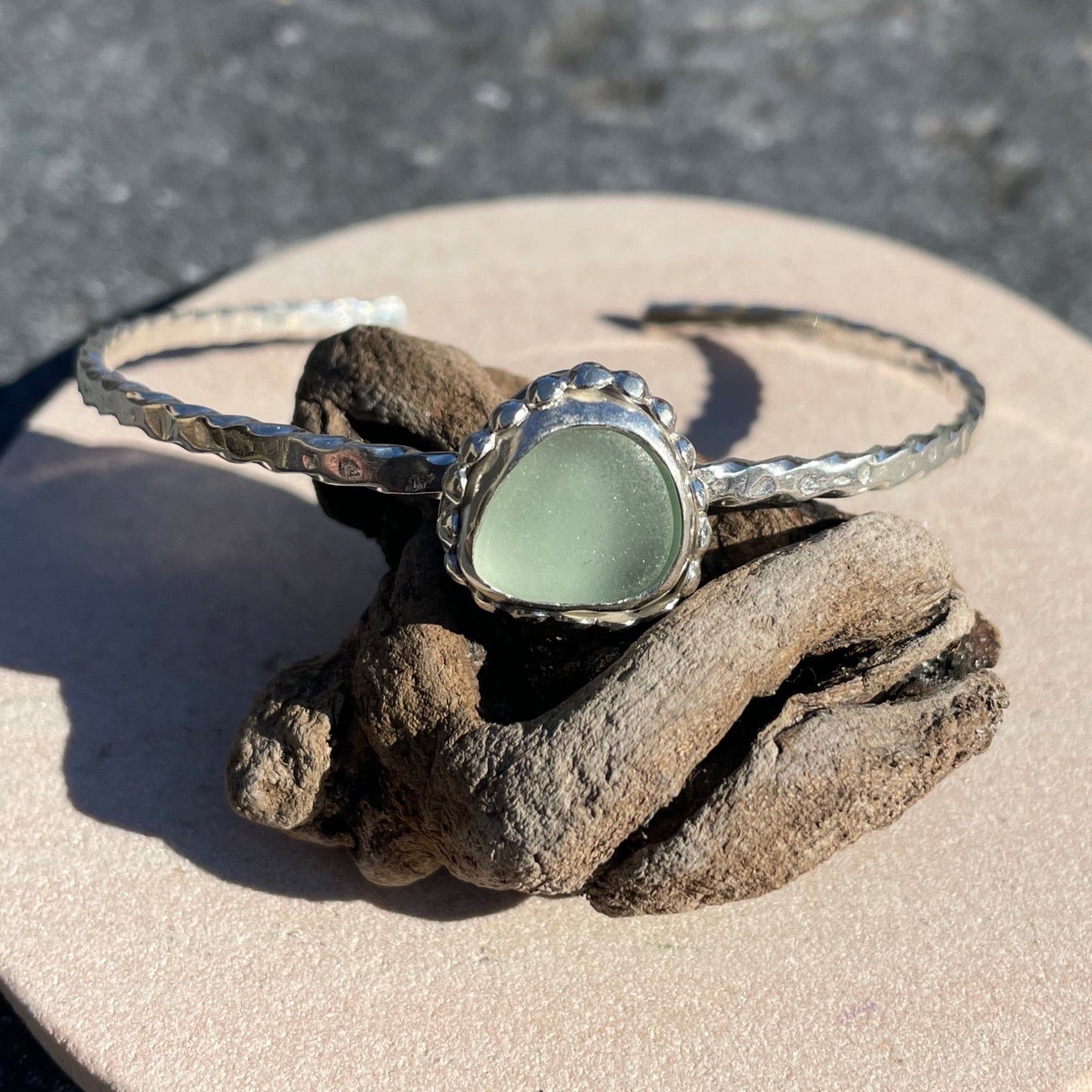 Twisted Sea Foam Green Sea Glass Cuff Bracelet