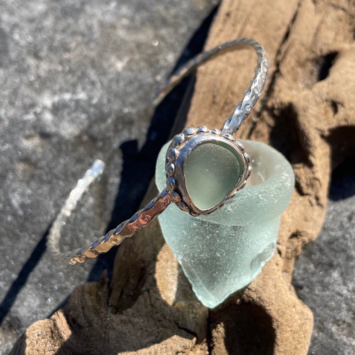 Twisted Sea Foam Green Sea Glass Cuff Bracelet