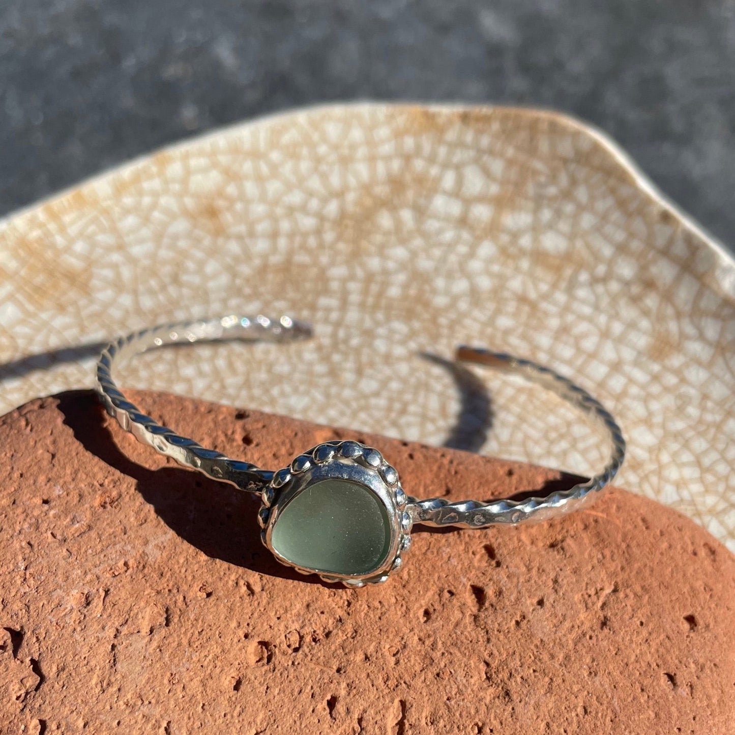 Twisted Sea Foam Green Sea Glass Cuff Bracelet