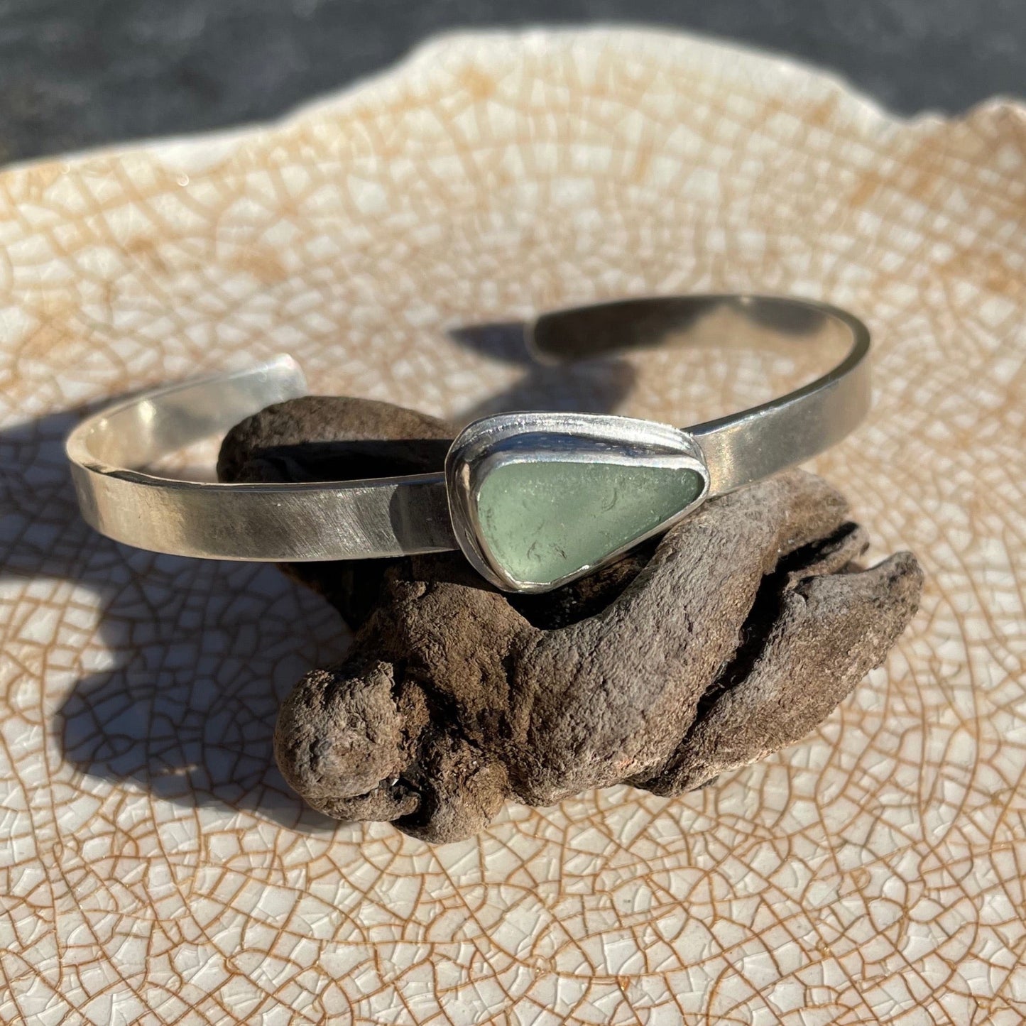 Sea Foam Green Sea Glass Cuff Bracelet