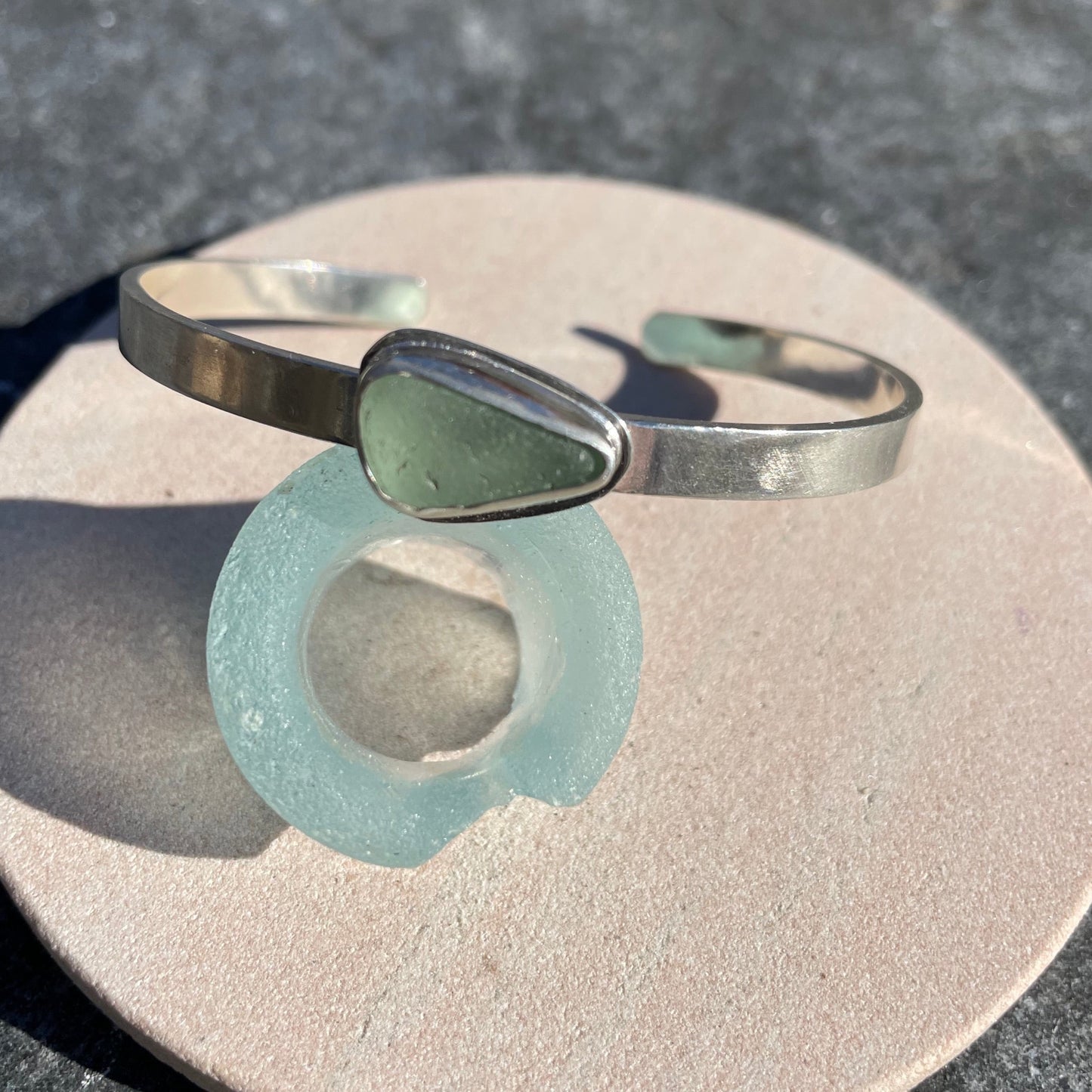 Sea Foam Green Sea Glass Cuff Bracelet