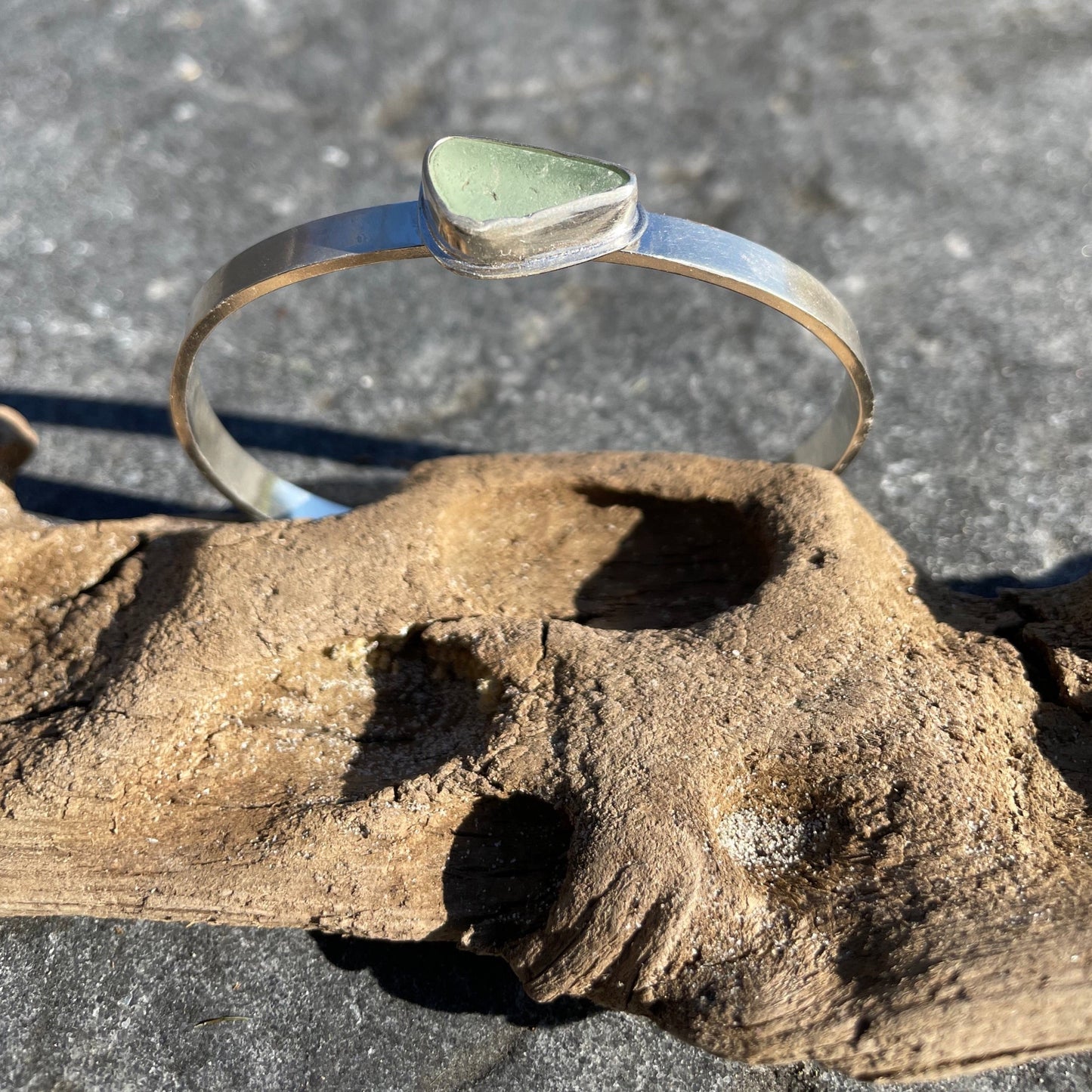 Sea Foam Green Sea Glass Cuff Bracelet