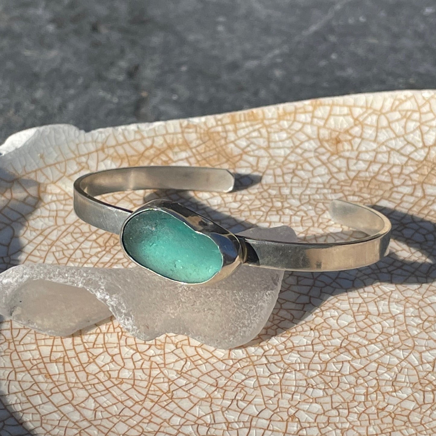 Teal Blue Sea Glass Cuff Bracelet