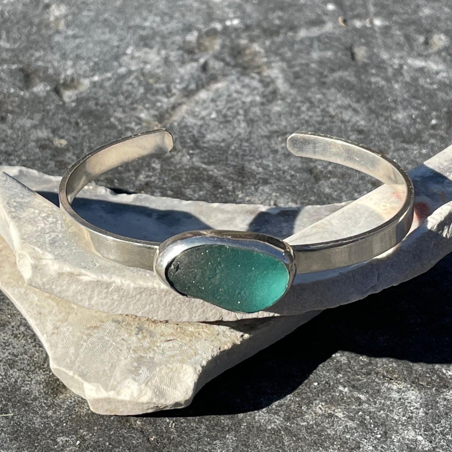 Teal Blue Sea Glass Cuff Bracelet