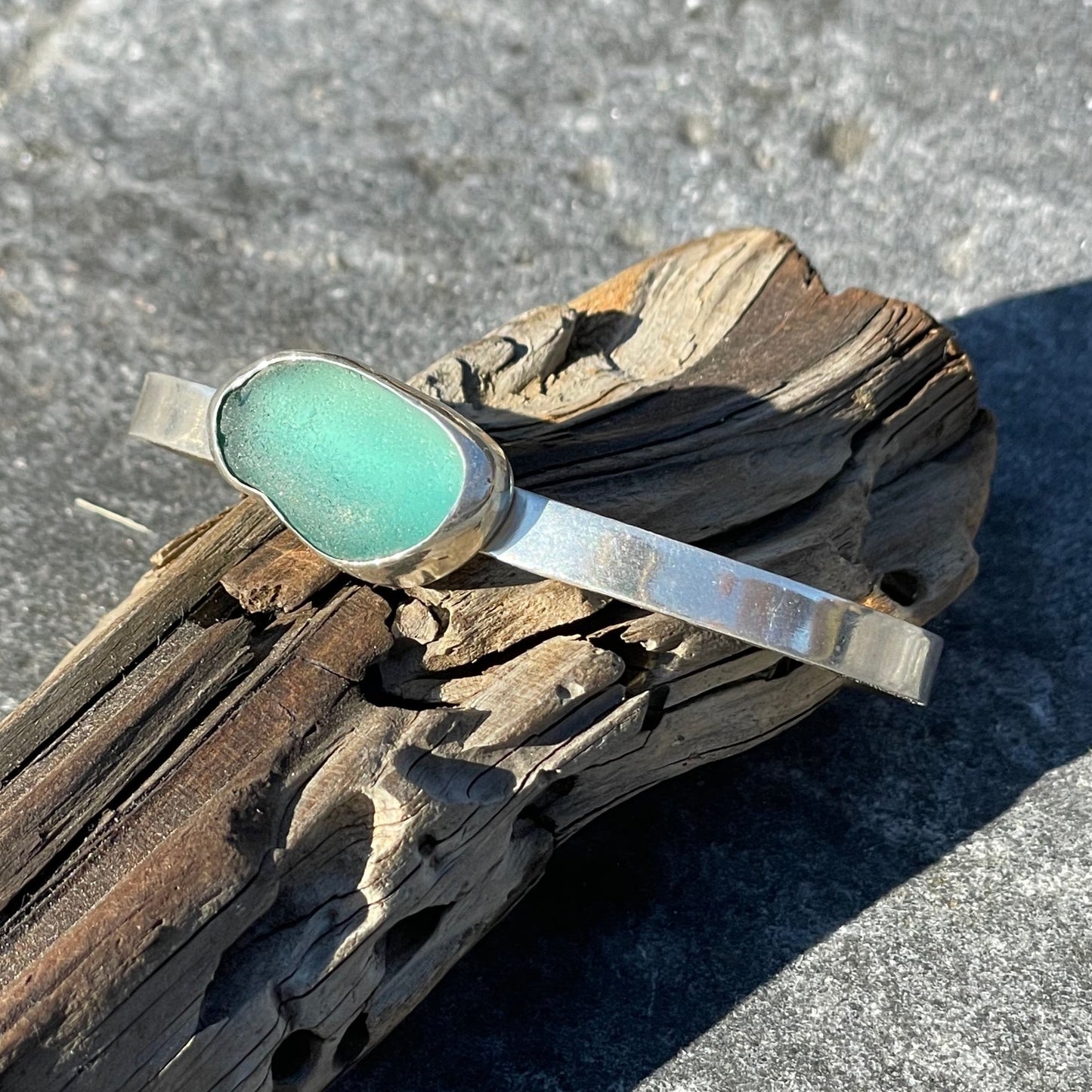 Teal Blue Sea Glass Cuff Bracelet