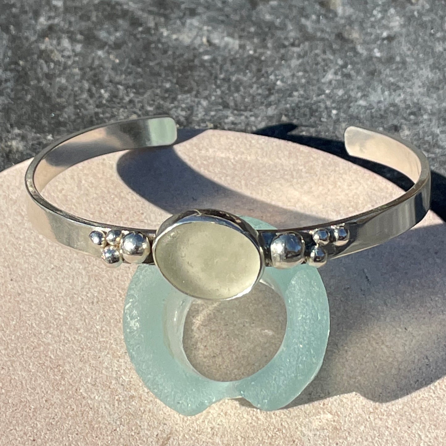 White Sea Glass Beaded Cuff Bracelet