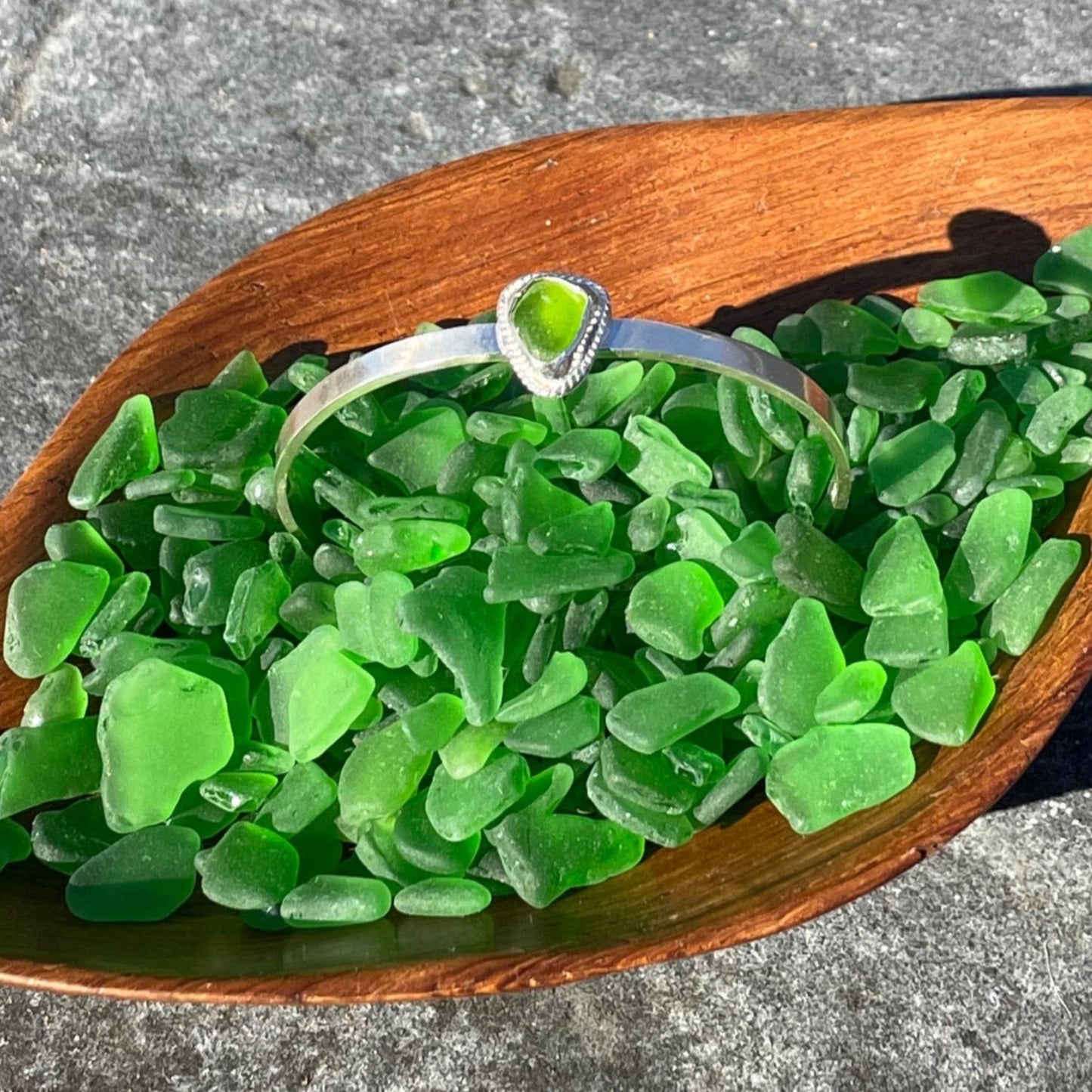 Twisted Soft Green Sea Glass Cuff Bracelet