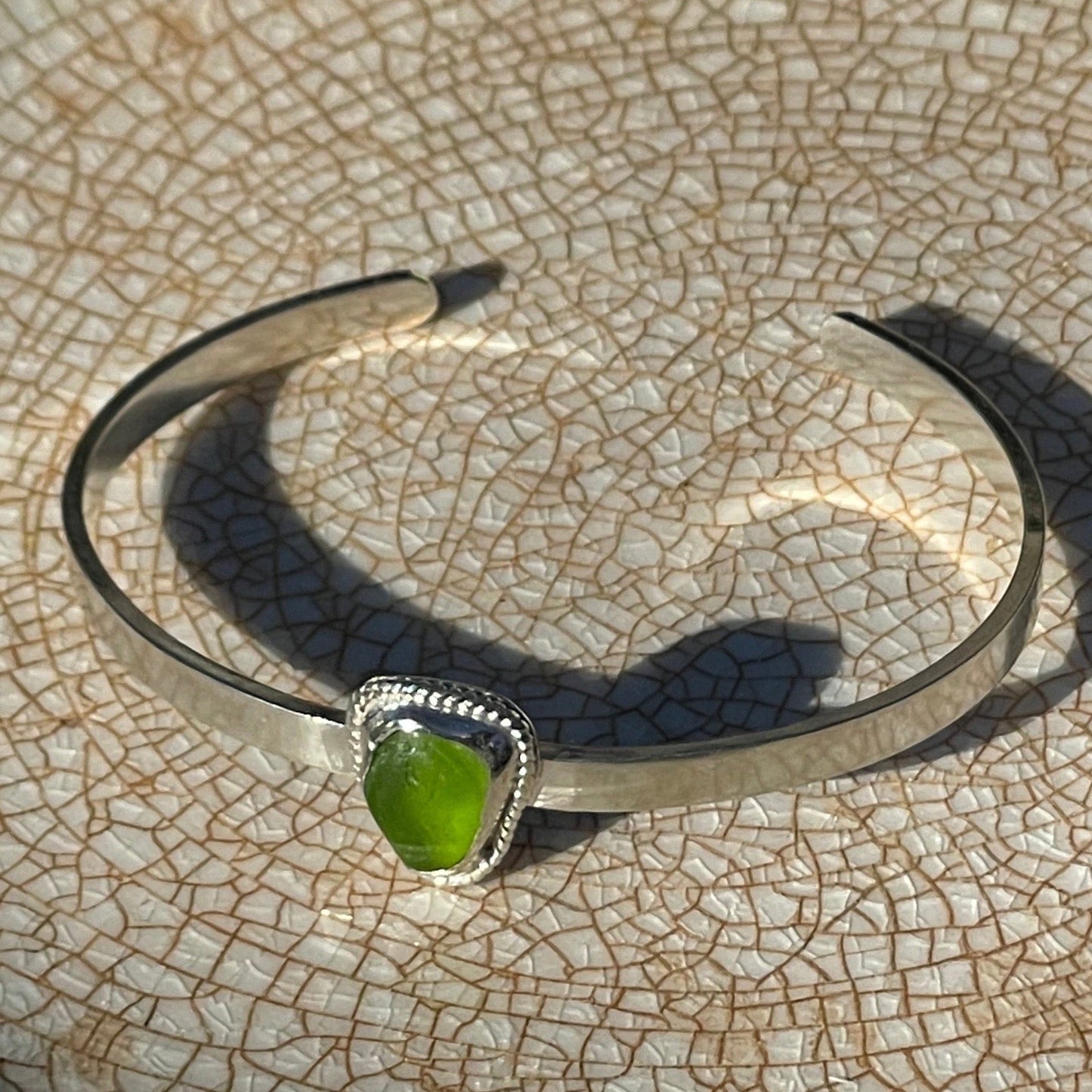 Twisted Soft Green Sea Glass Cuff Bracelet