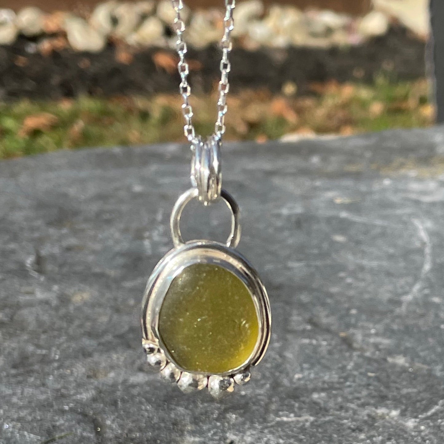 Olive Yellow Sea Glass Pendant