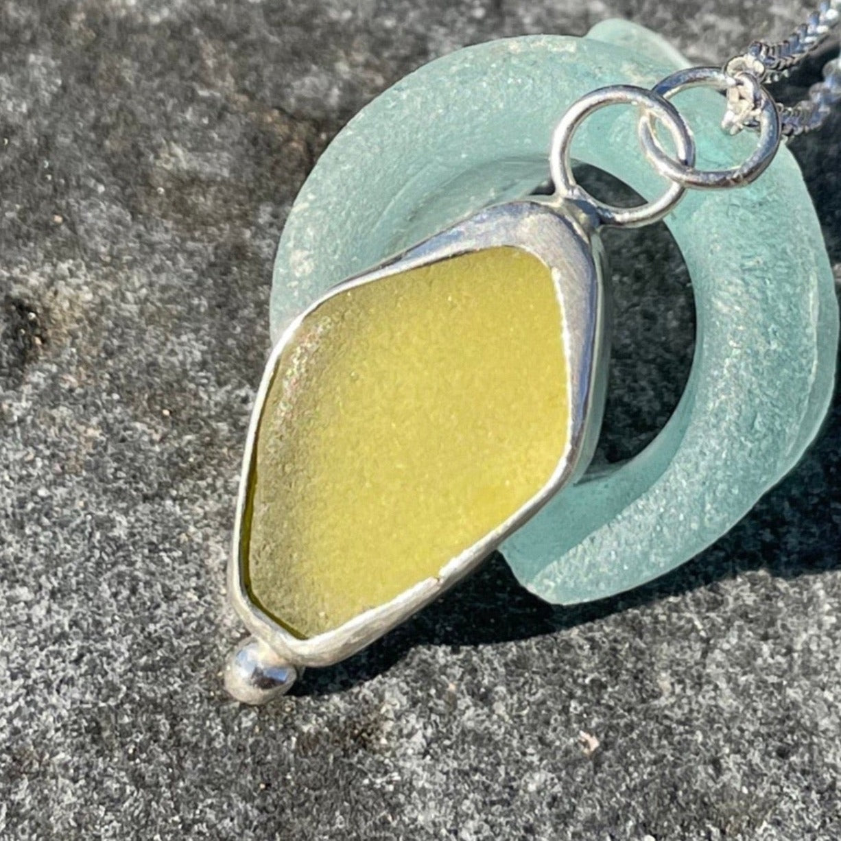 Pale Olive Yellow Sea Glass Pendant