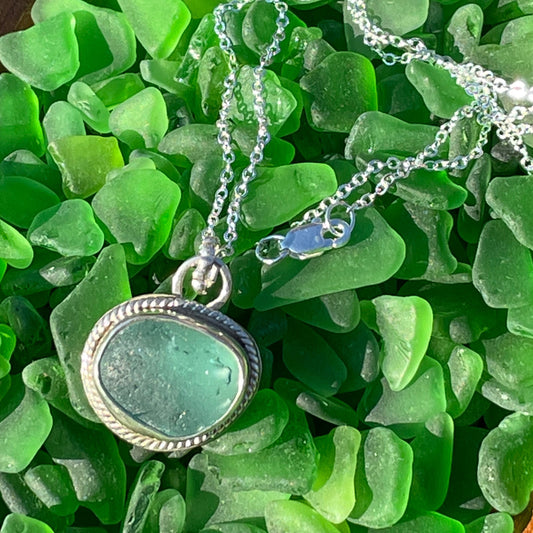 Teal Blue Sea Glass Necklace