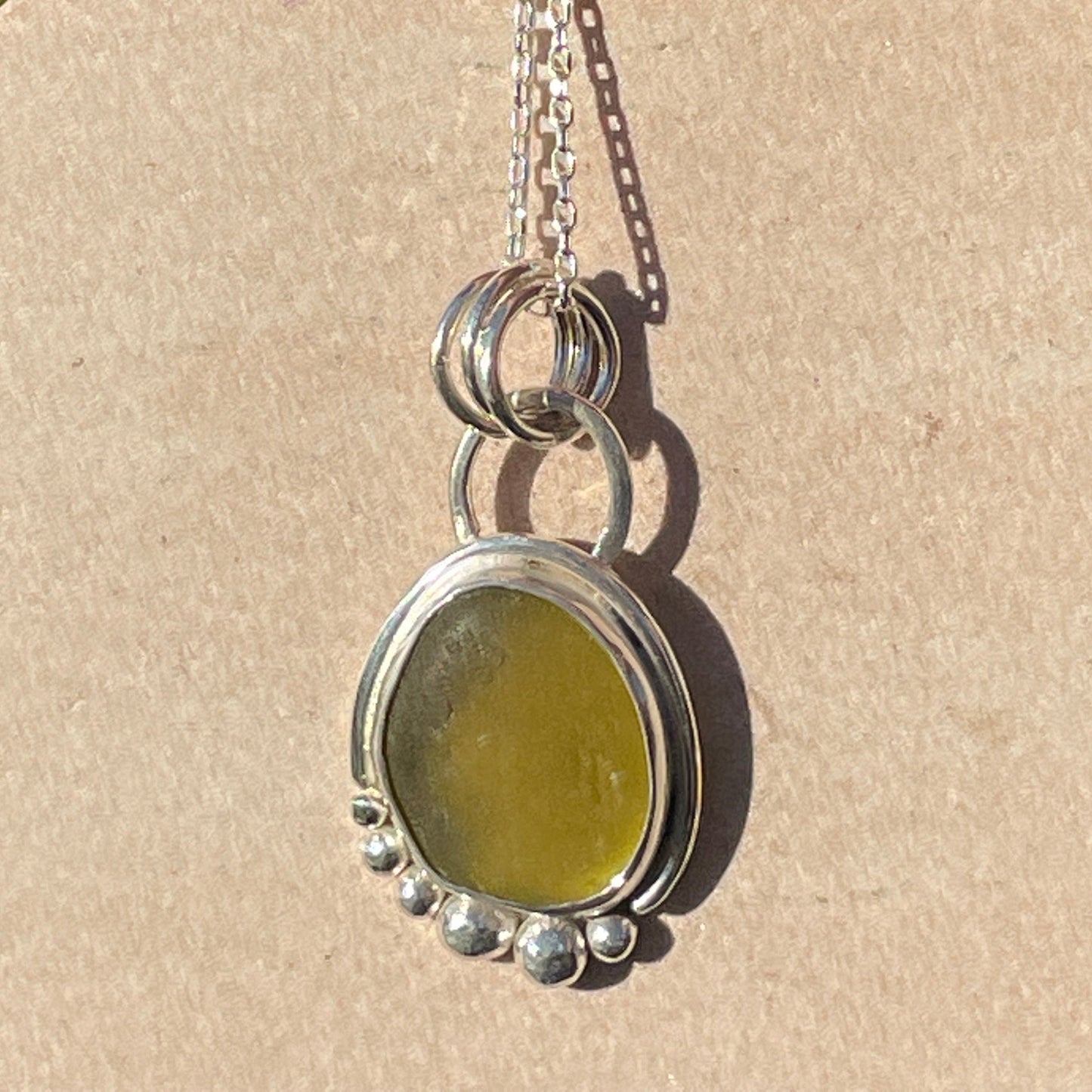 Olive Yellow Sea Glass Pendant