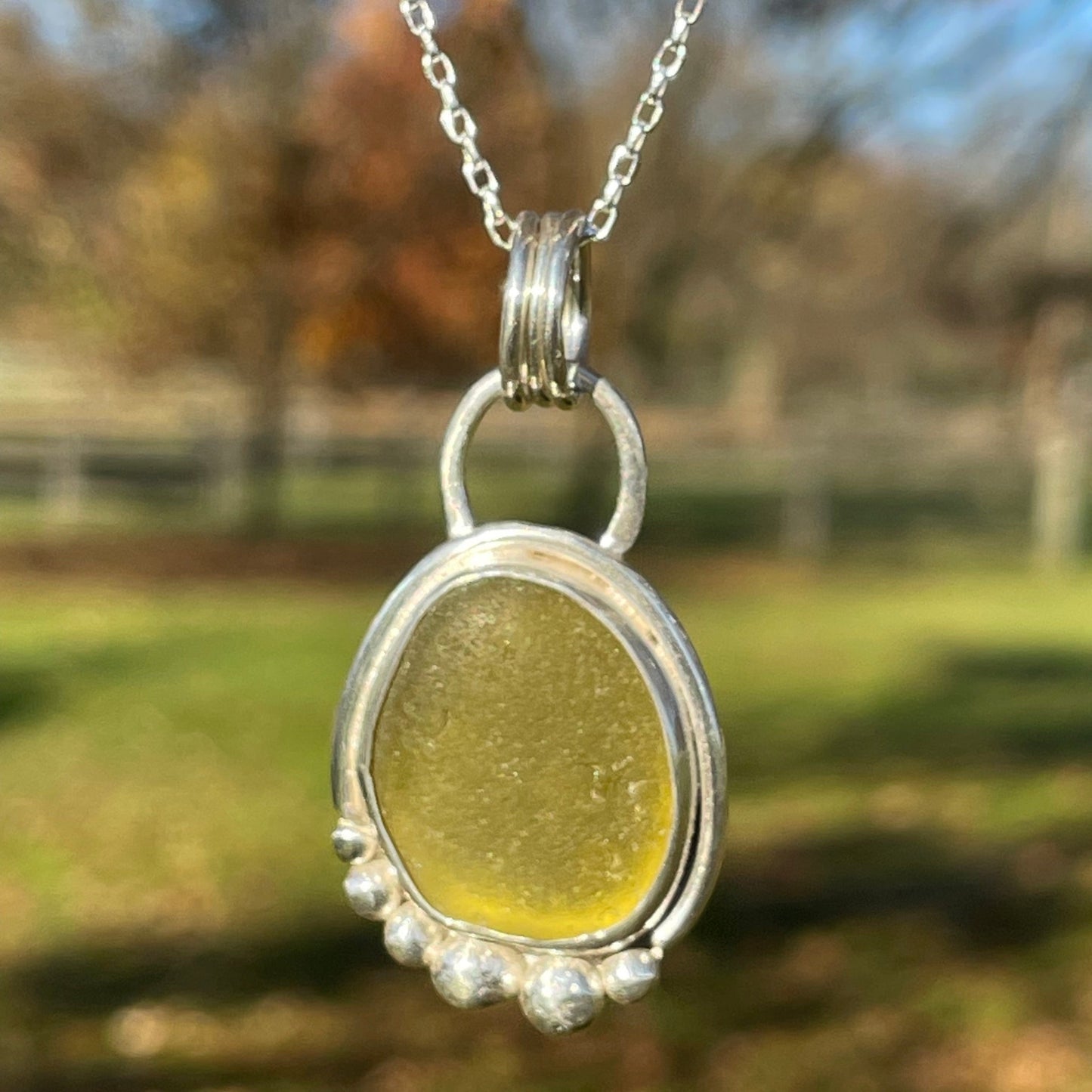 Olive Yellow Sea Glass Pendant