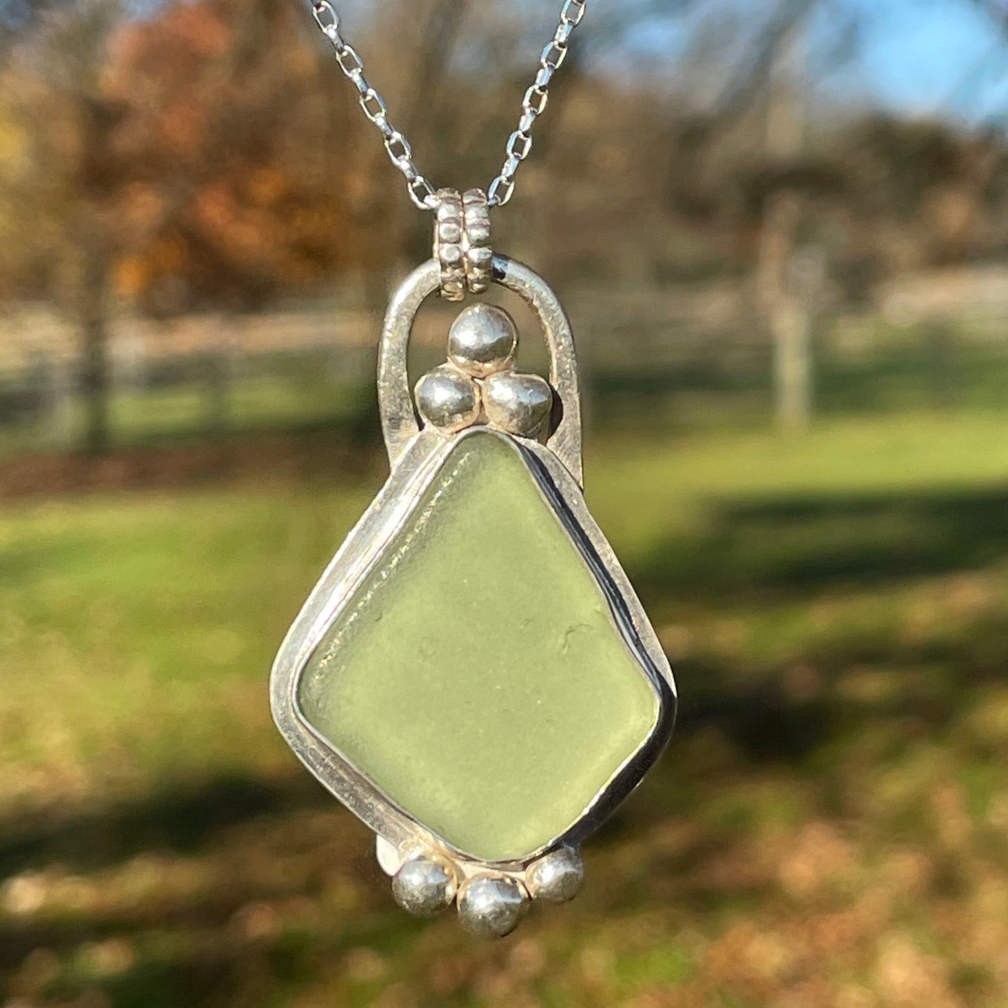 Pale Sage Green Sea Glass Pendant