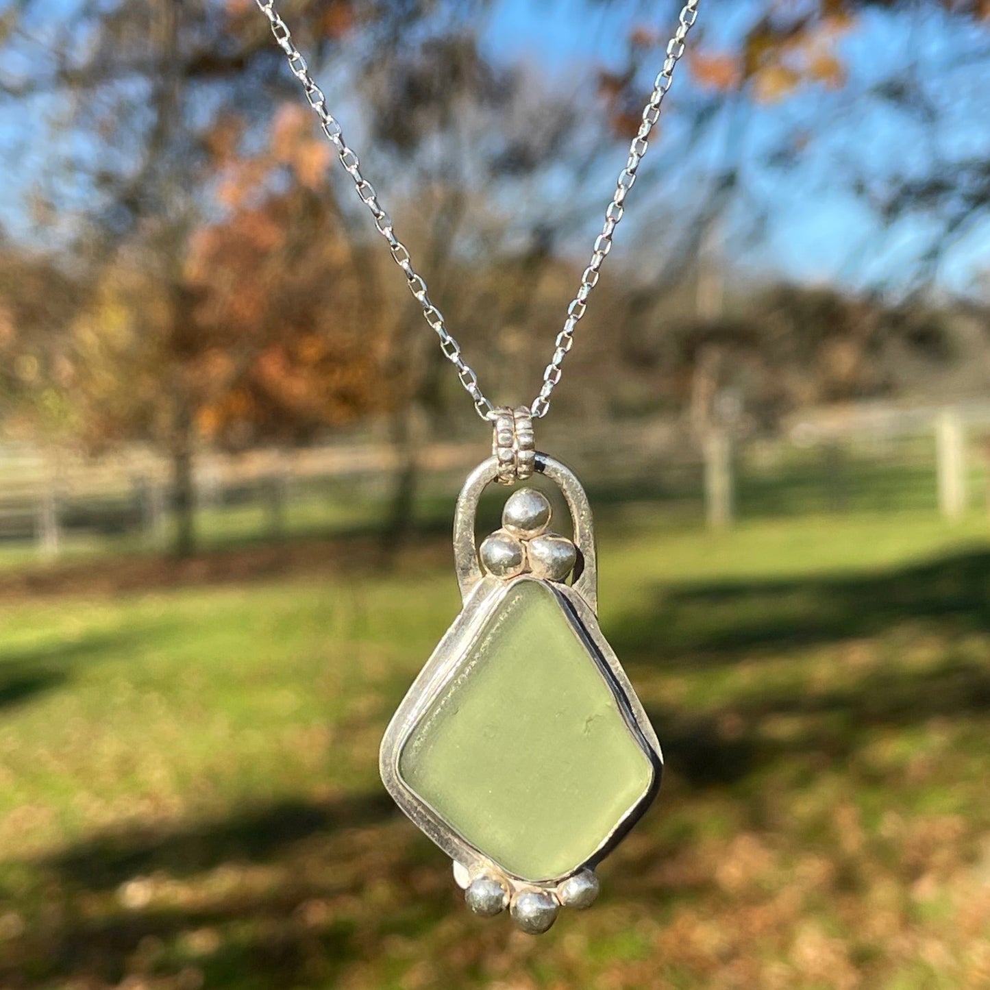 Pale Sage Green Sea Glass Pendant