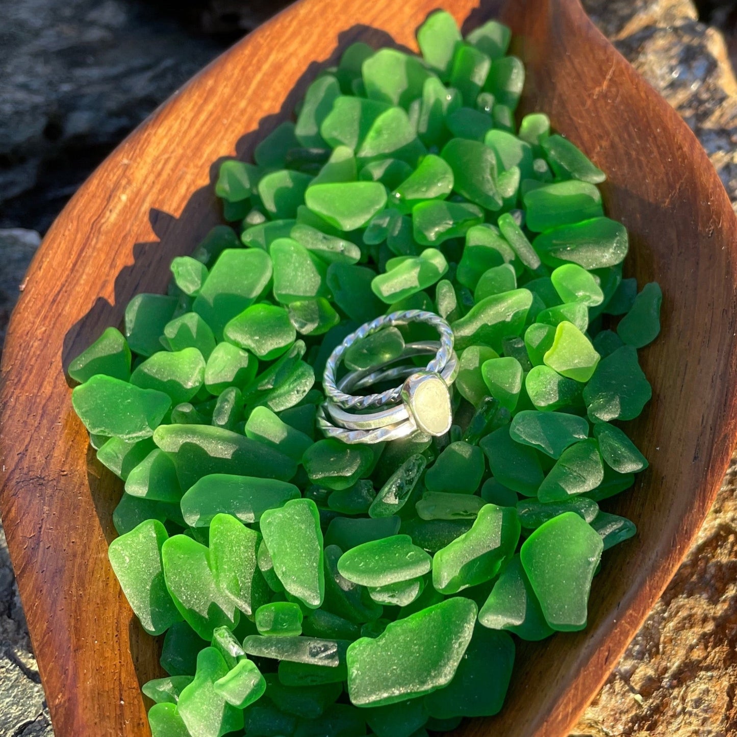 Sea Foam Green Sea Glass Stacker Ring - Size 7