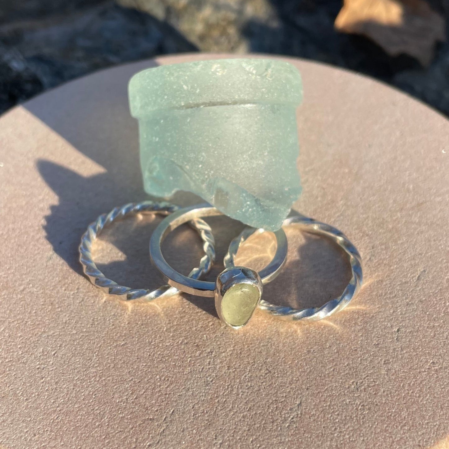 Sea Foam Green Sea Glass Stacker Ring - Size 7