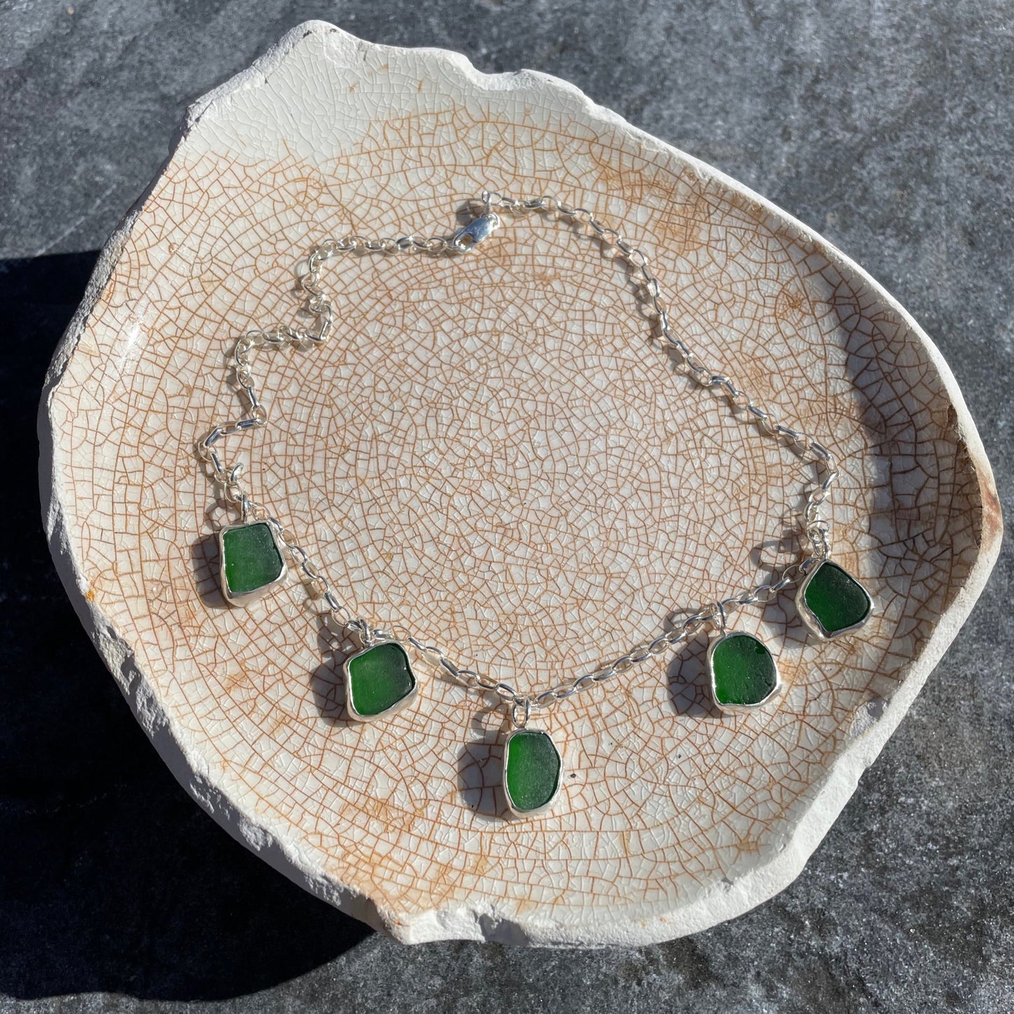 Five Piece Emerald Green Sea Glass Necklace