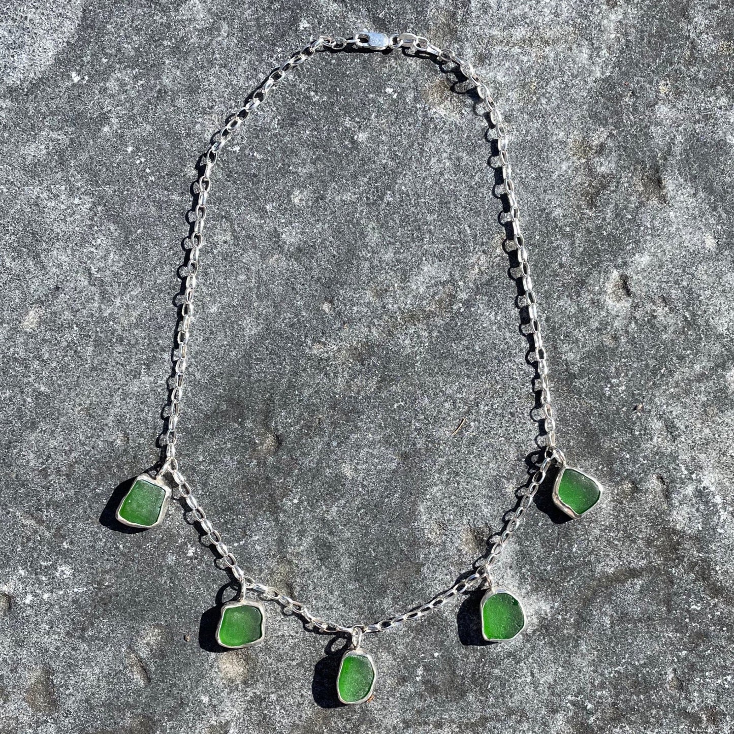 Five Piece Emerald Green Sea Glass Necklace