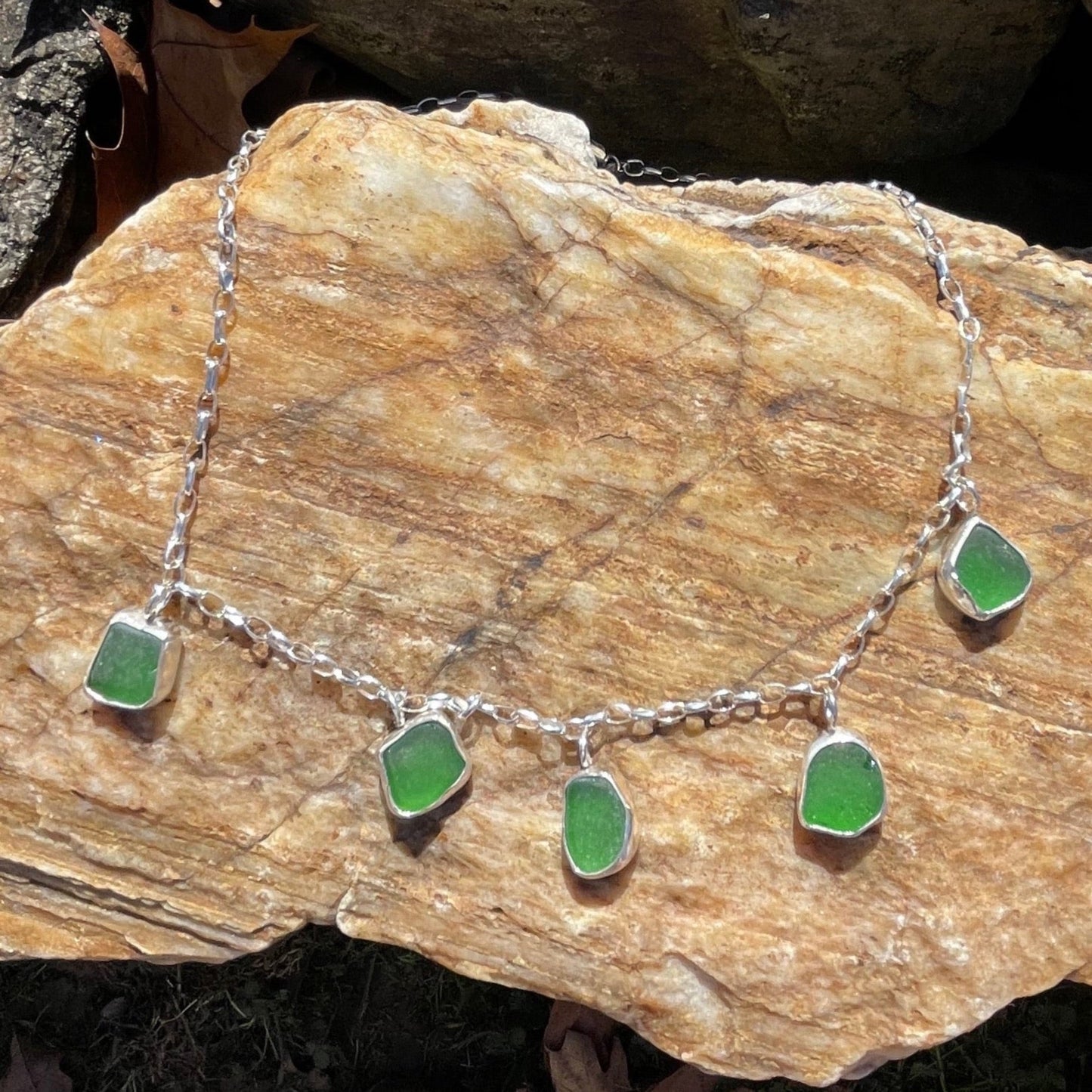 Five Piece Emerald Green Sea Glass Necklace