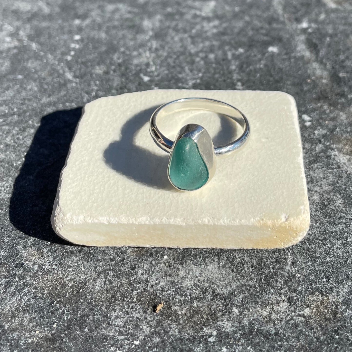 Teal Blue Sea Glass Ring - Size 8.25