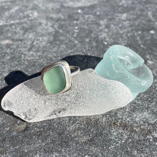 Light Aquamarine Sea Glass Ring - Size 9