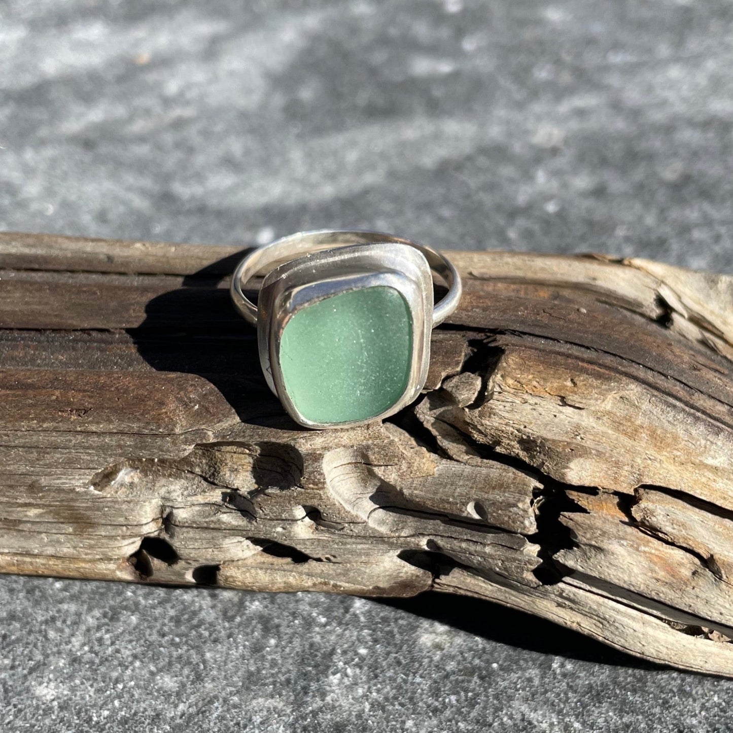 Light Aquamarine Sea Glass Ring - Size 9