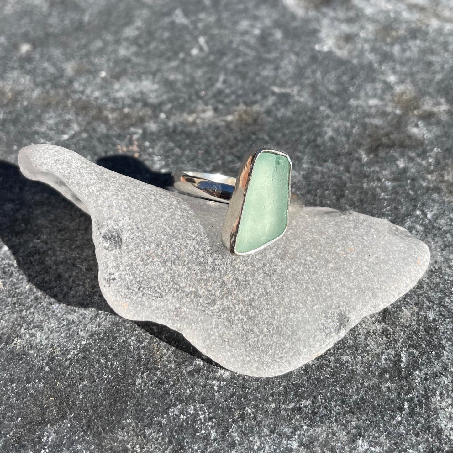 Light Teal Blue Sea Glass Ring - Size 8.5