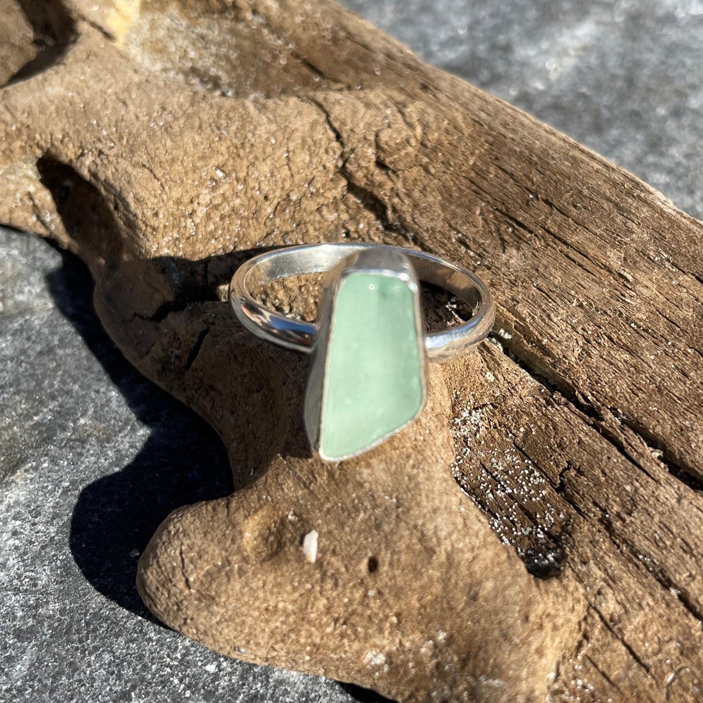 Light Teal Blue Sea Glass Ring - Size 8.5